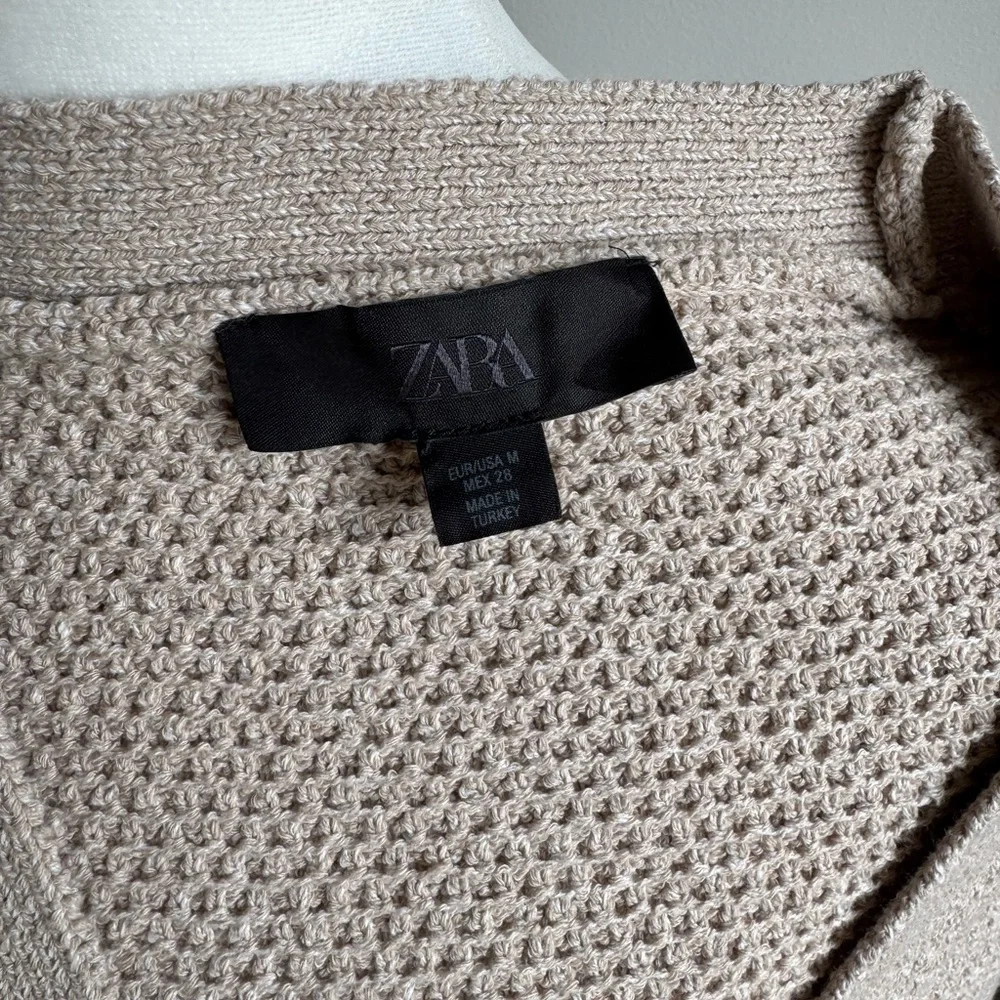 Zara Star Button Knit Women’s Cardigan Short Sleeve Tan Beige Size Medium - Picture 8 of 9